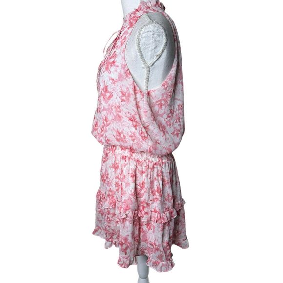 Mustard Seed Smocked Blouson Mini Dress Sleeveless Pink Ruffles Tiered Medium a6 - Picture 2 of 7